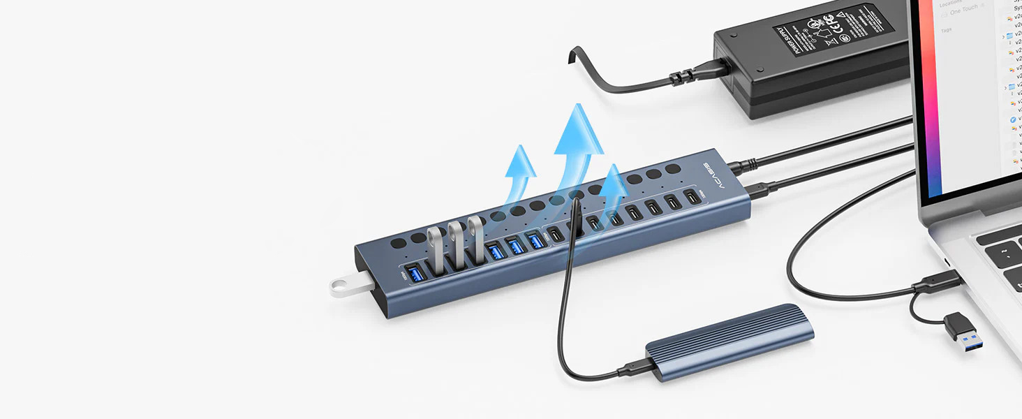 USB hub Acasis HB16 Pro на 16 портов USB 3.2 USB-A+USB-C с внешним питанием 96W